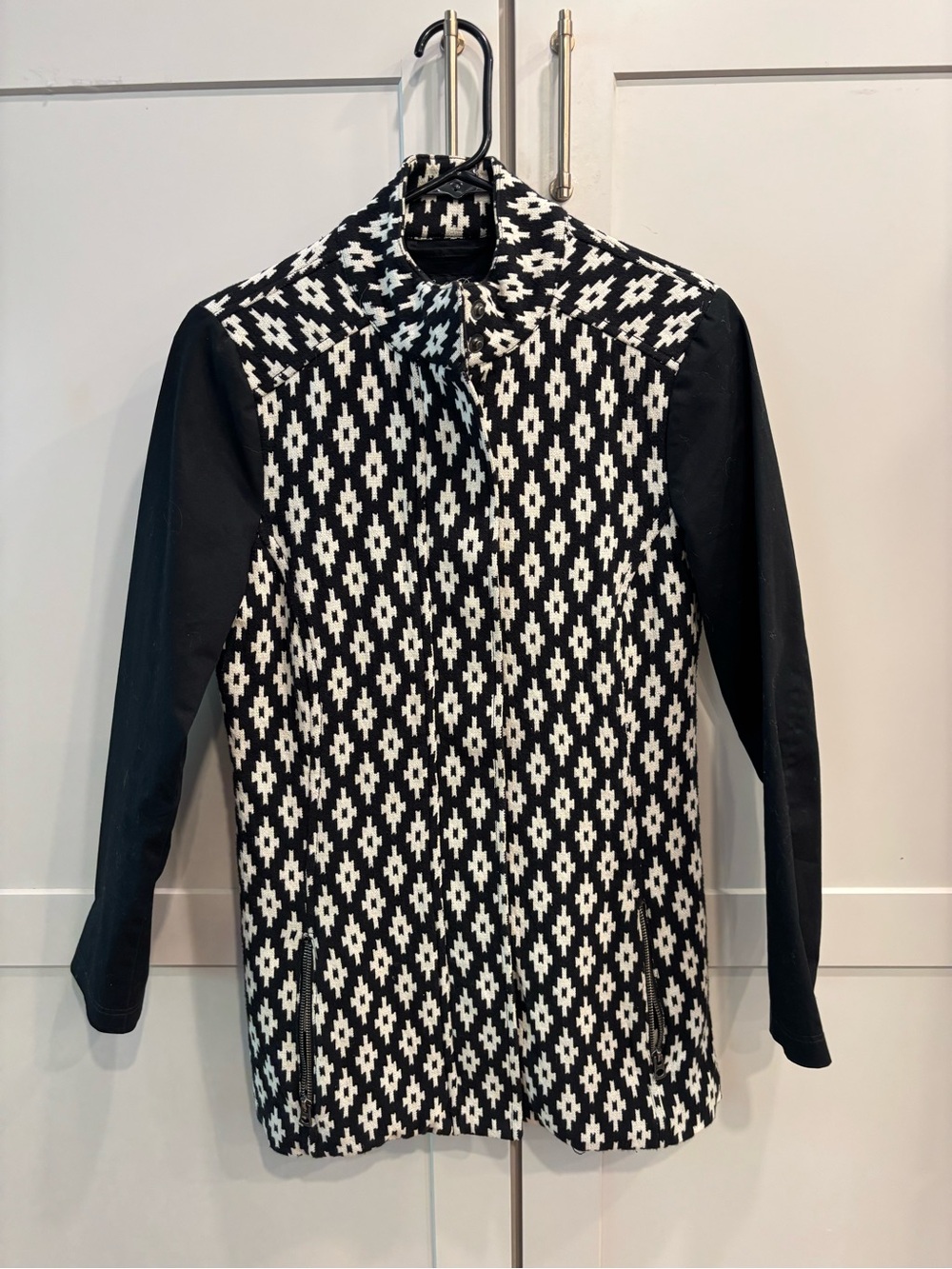 Lucky in Love Black and White Geometric Cowl Neck Jacket